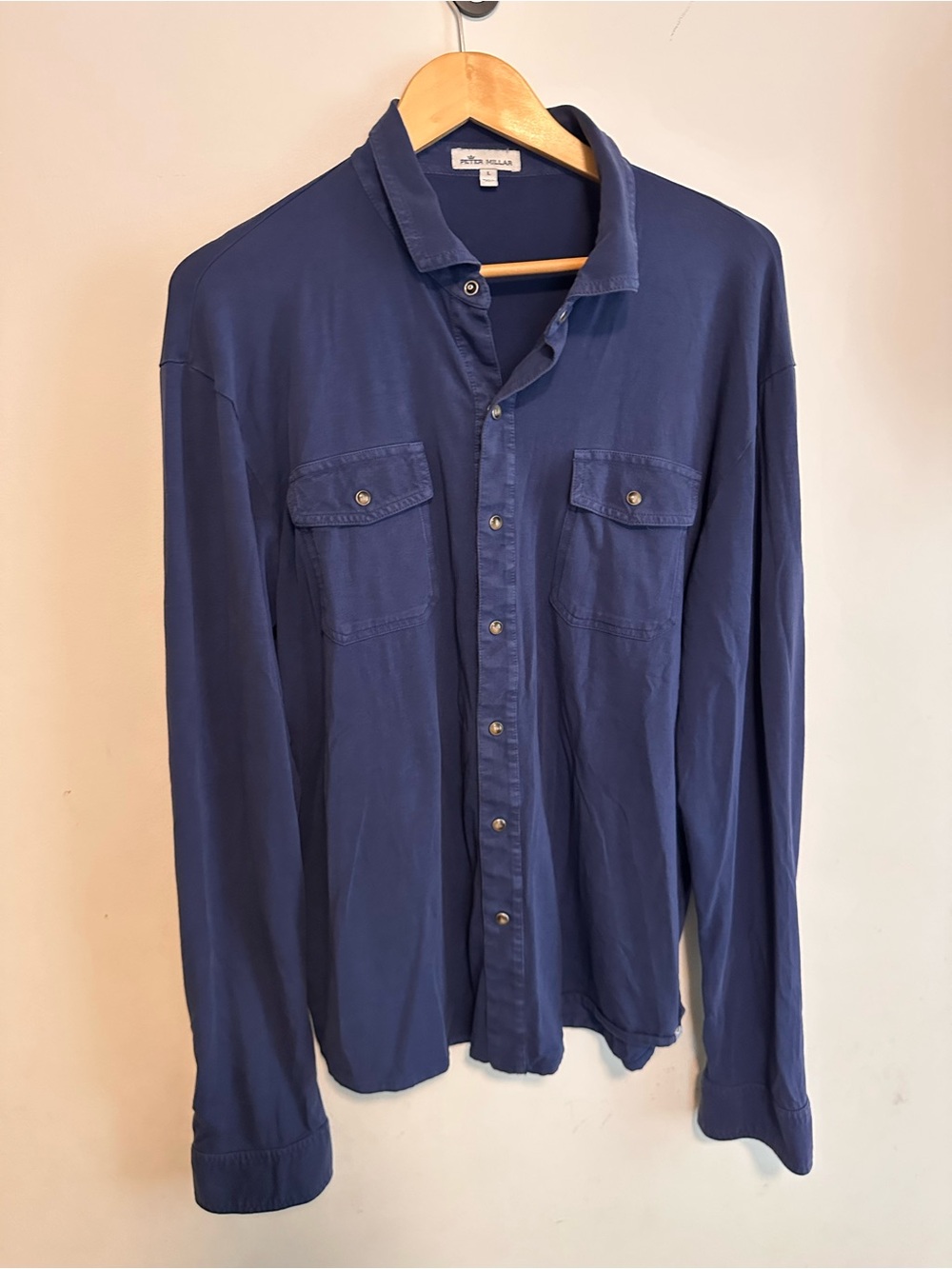 Peter Millar Crown Lava Wash Jersey Shirt Men’s L Blue Pima Cotton Stretch
